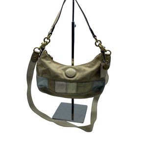 Coach Metallic Stripe Canvas Convertible Hobo Shoulder Bag Crossbody Purse Charm